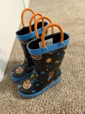 Target Kids Space-Themed Rain Boots - Black with Blue & Orange